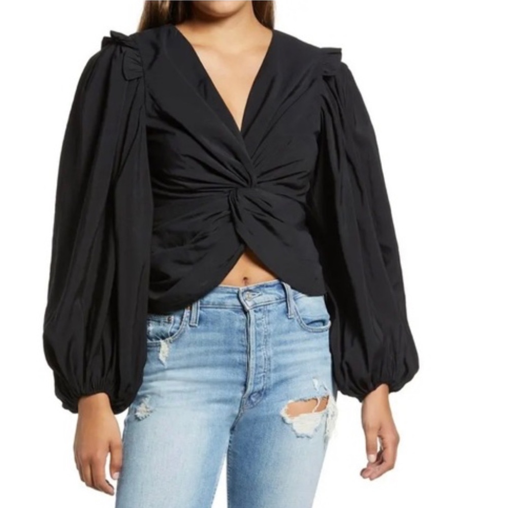 Endless Rose Front Twist Blouse Black whimsigoth dark fairy size M long sleeve